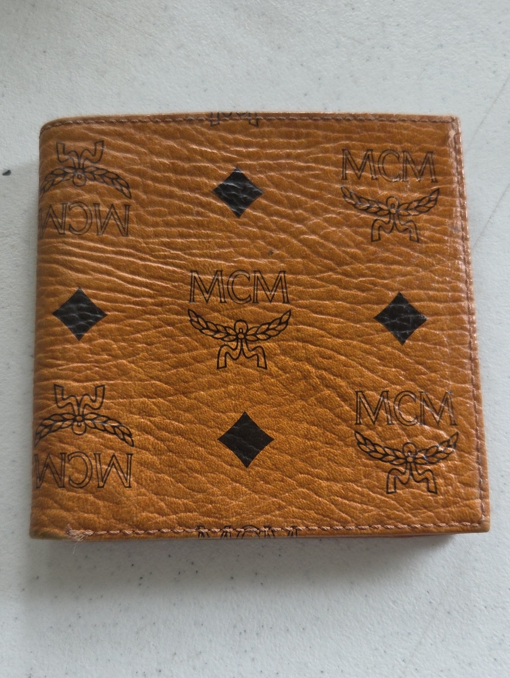 MCM Cognac Brown Logo Print Leather Wallet